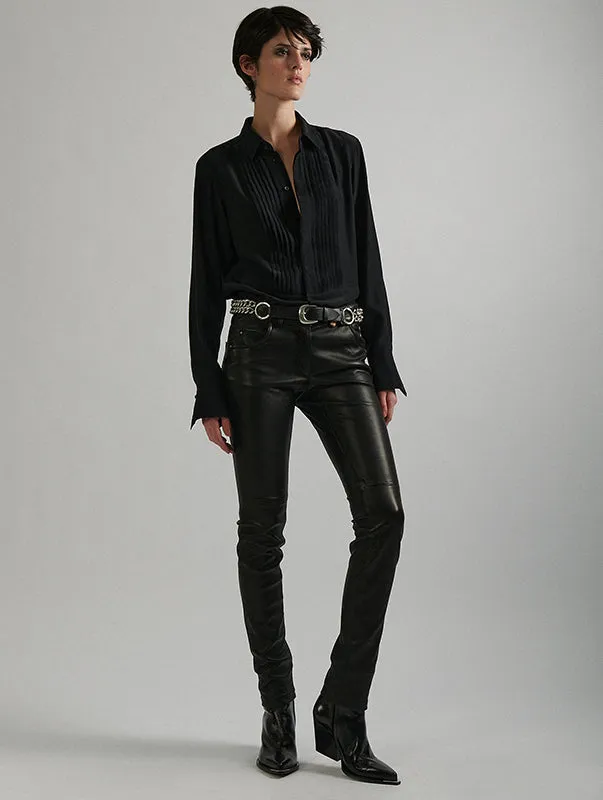 Classy Fit Slim-fit pants in black stretch leather