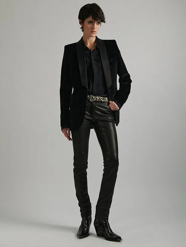 Tall Length Slim-fit pants in black stretch leather