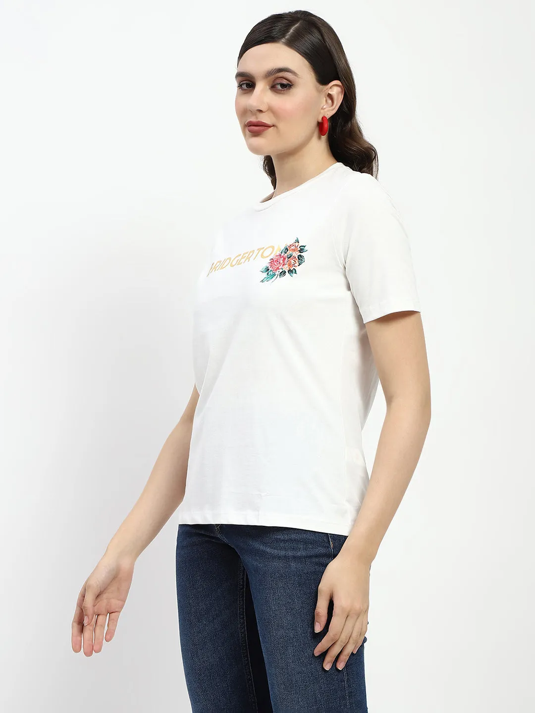 Madame Bridgerton Embossed Graphics White Cotton T-Shirt Ultra Soft Texture