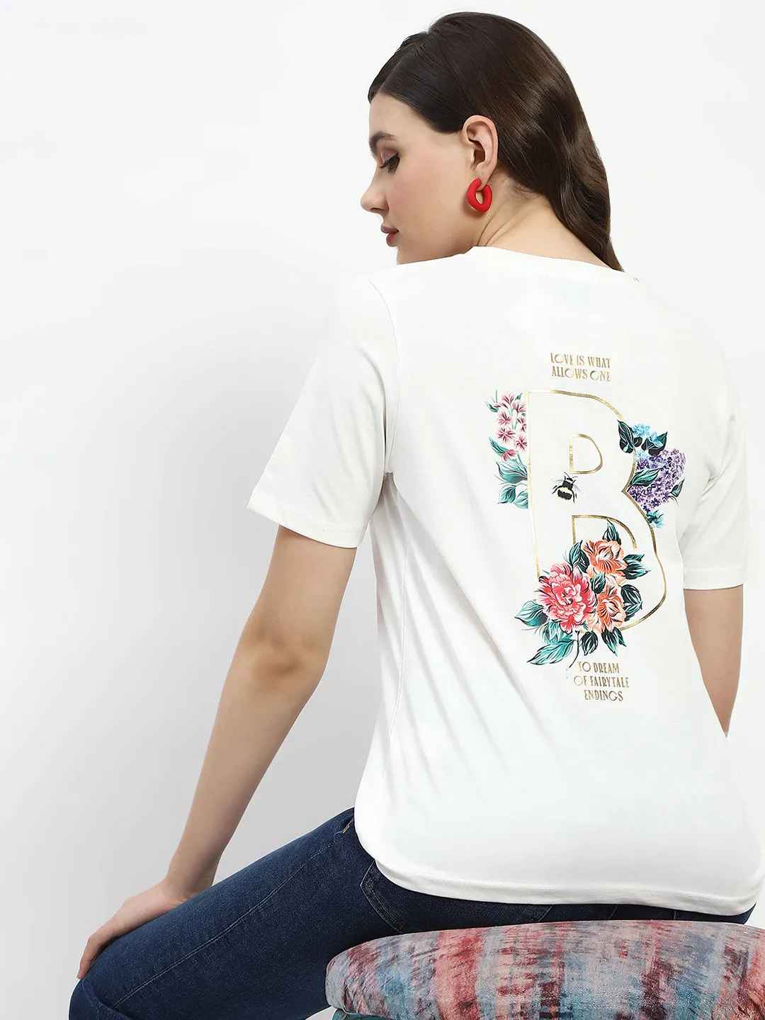 Madame Bridgerton Embossed Graphics White Cotton T-Shirt Classic Comfort
