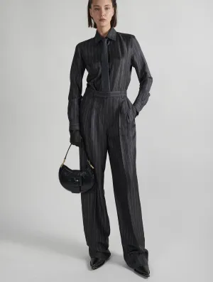 Wrinkle Free Fabric Flat Lock Stitching Wide-leg trousers in striped flannel-print twill