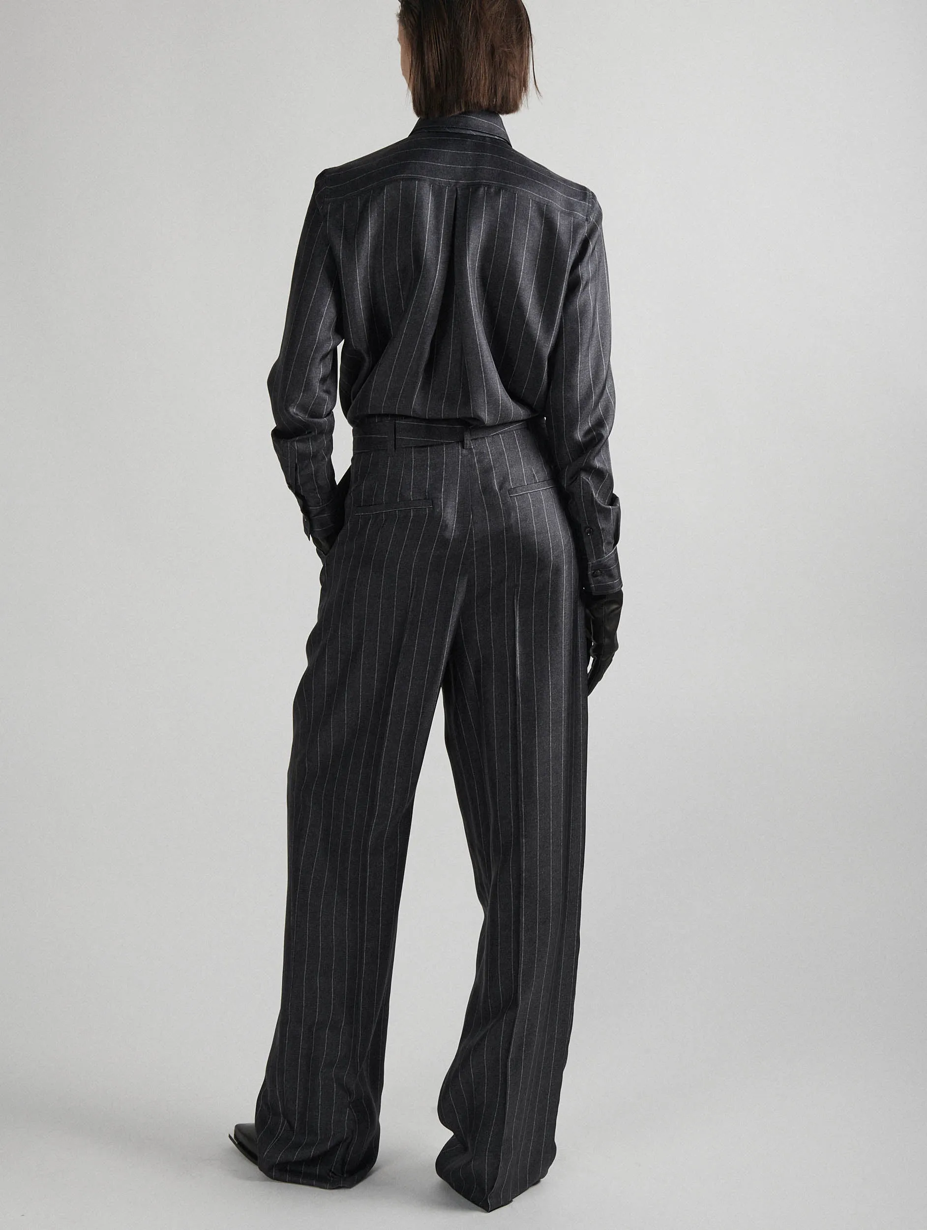 Perfect Shape Cuffed hem Wide-leg trousers in striped flannel-print twill