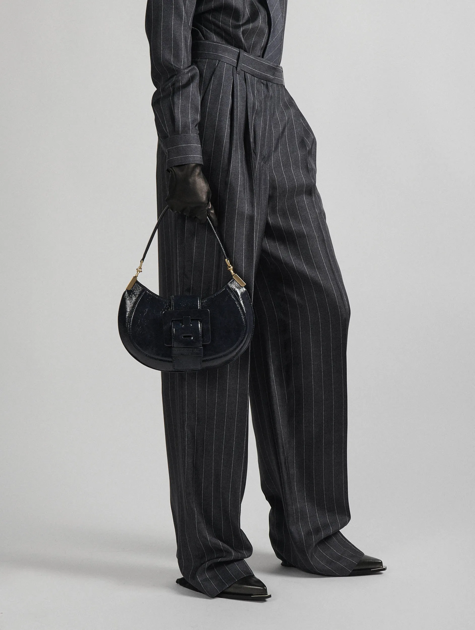 Wide-leg trousers in striped flannel-print twill Polyester fabric