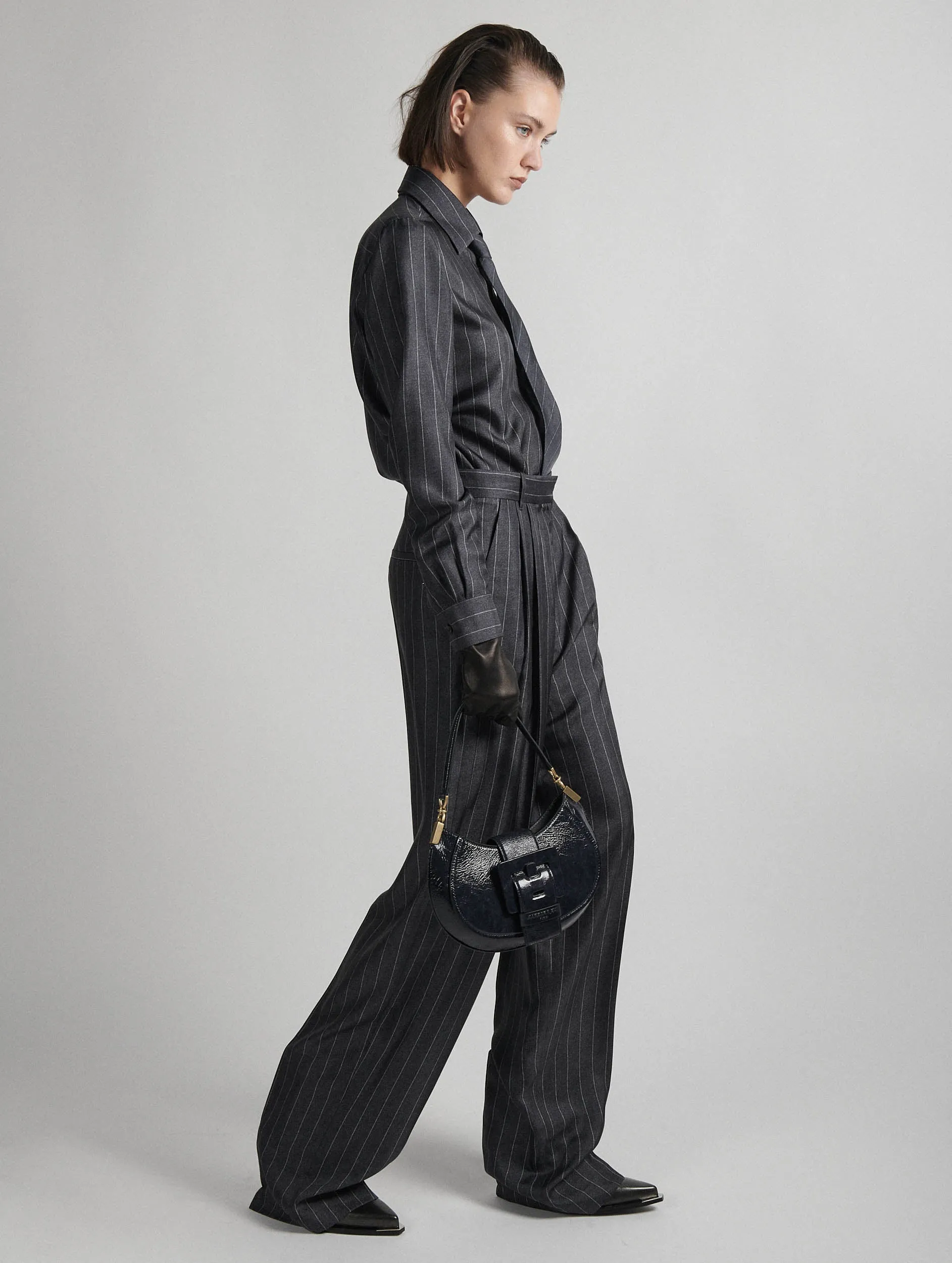 Wide-leg trousers in striped flannel-print twill Stylish Comfort
