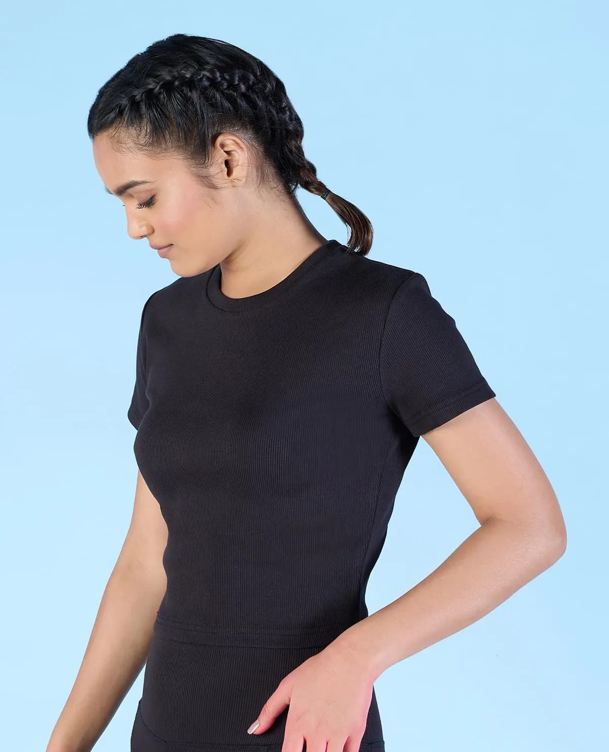 Ribbed Cotton Half Sleeve Top Cool Weather Wear