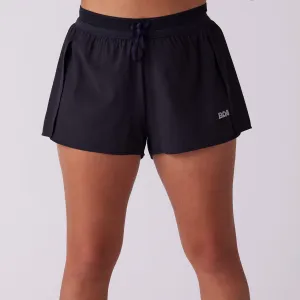Women's Pace 2" Lined Full Split Short - Black embroidery work Eco Conscious Packaging