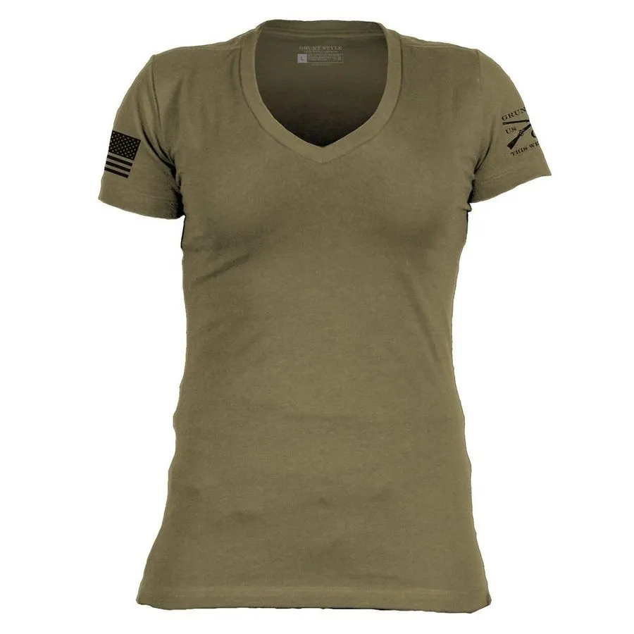 Basic T-Shirt Women's V-Neck - Military Green Lightweight Shirt Fur combination