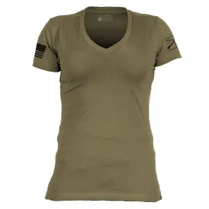 Basic T-Shirt Women's V-Neck - Military Green Casual everyday wear