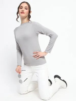 AntiSnagTechnology Madame High Neck Full Sleeve Solid Grey Top