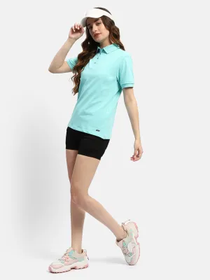 Everyday Essential Madame Solid Aqua Blue Polo Neck T-Shirt