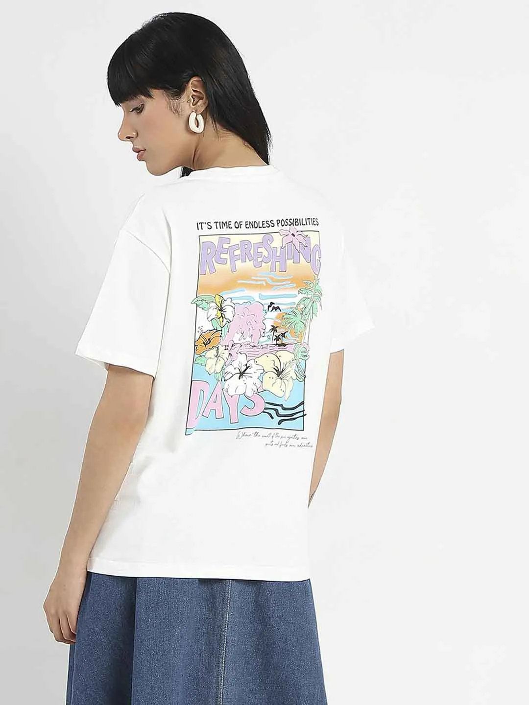 Madame Graphic Printed Round Neck White Sinker T-Shirt Soft Touch Fabric