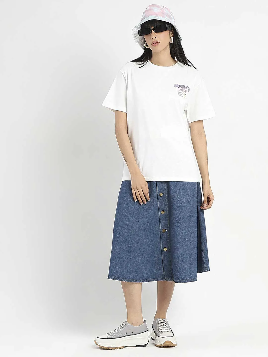 right size Madame Graphic Printed Round Neck White Sinker T-Shirt