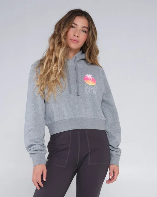 Zippered Pocket Active Comfort Summer Vibe Crop Hoody - Heather Grey