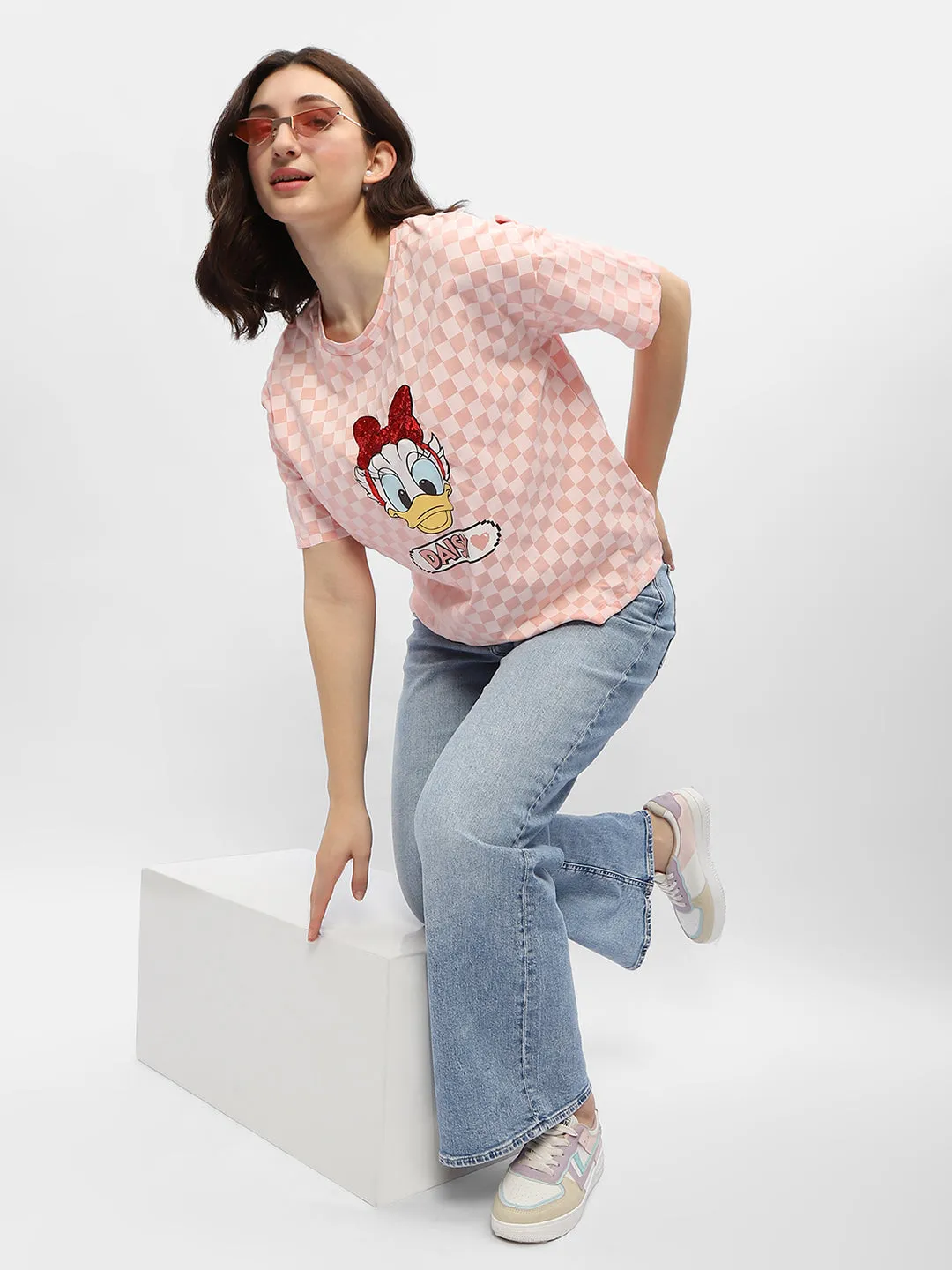 Non Irritating Tags Fashionable Option Madame Disney Donald Duck Pink Cotton T-Shirt