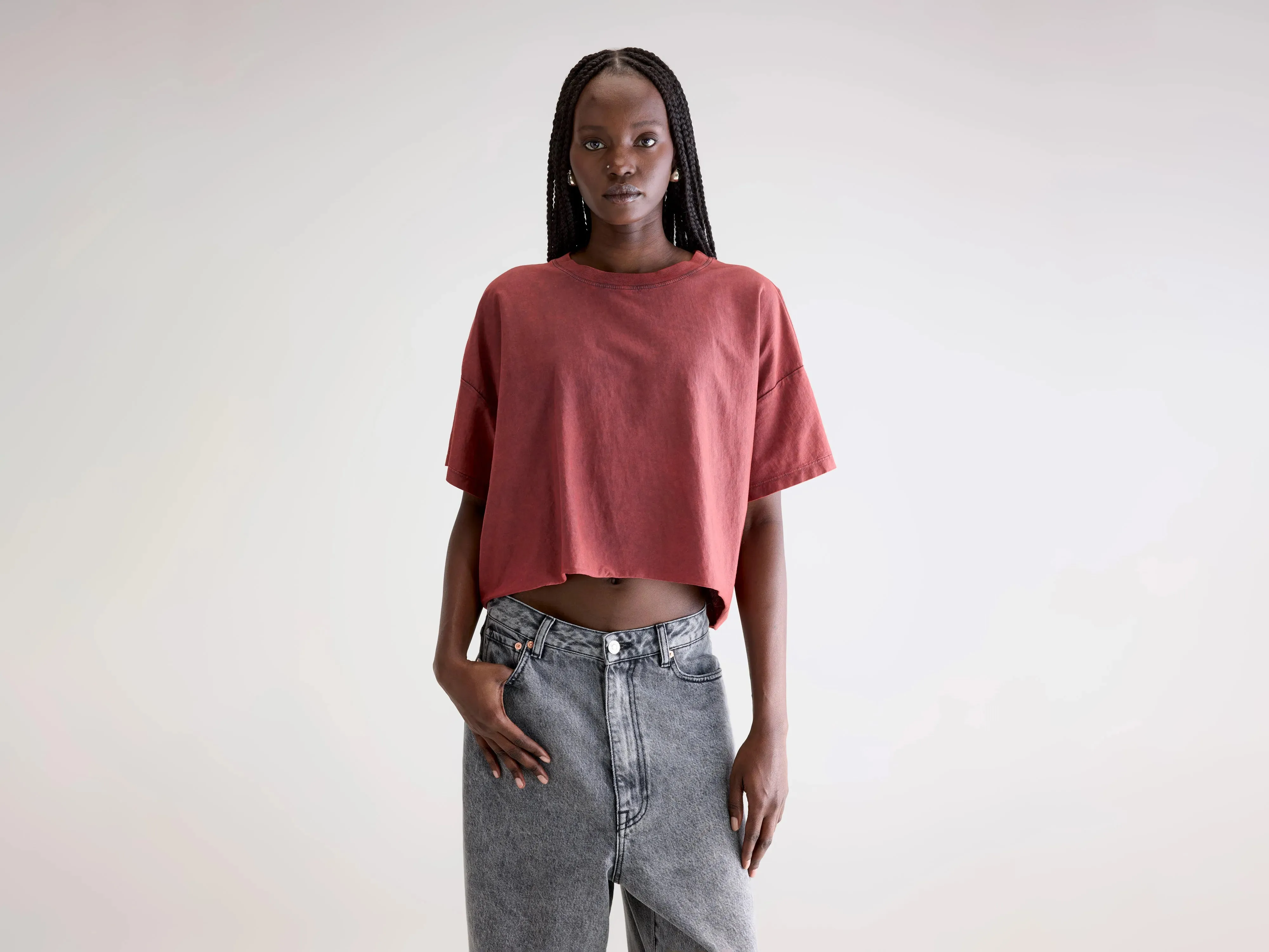 Farpy cropped t-shirt (252 / W / WINE) TaglessCollar Soft Cotton Feel