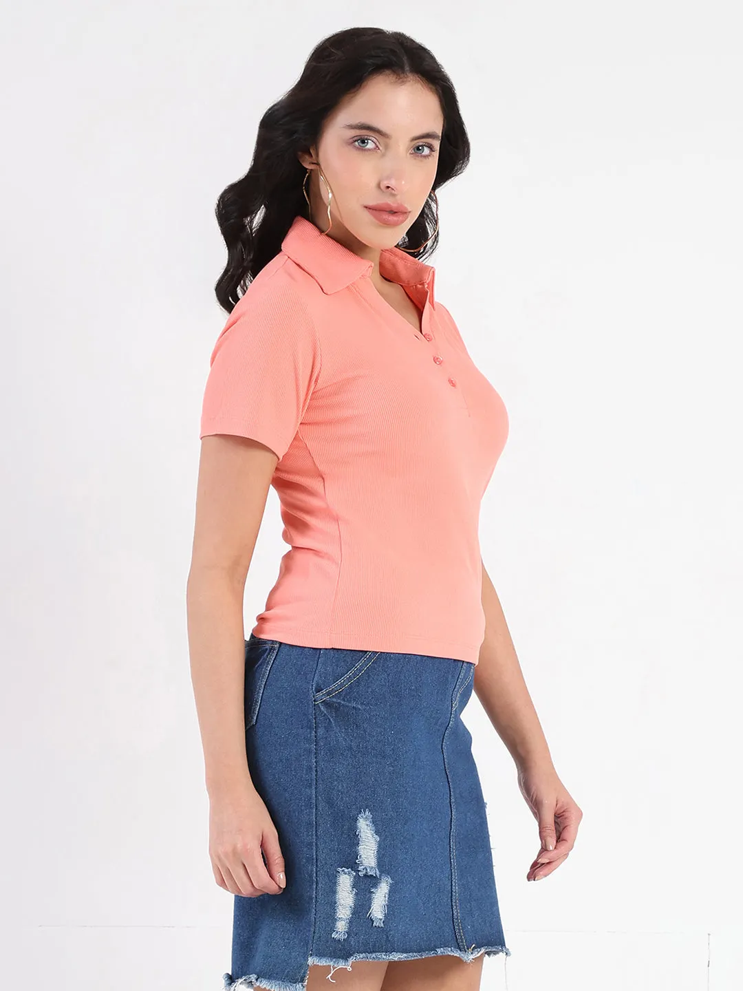 Madame  Solid Carrot Polo Pique T-shirt BioBased Fibers Fresh Vibes