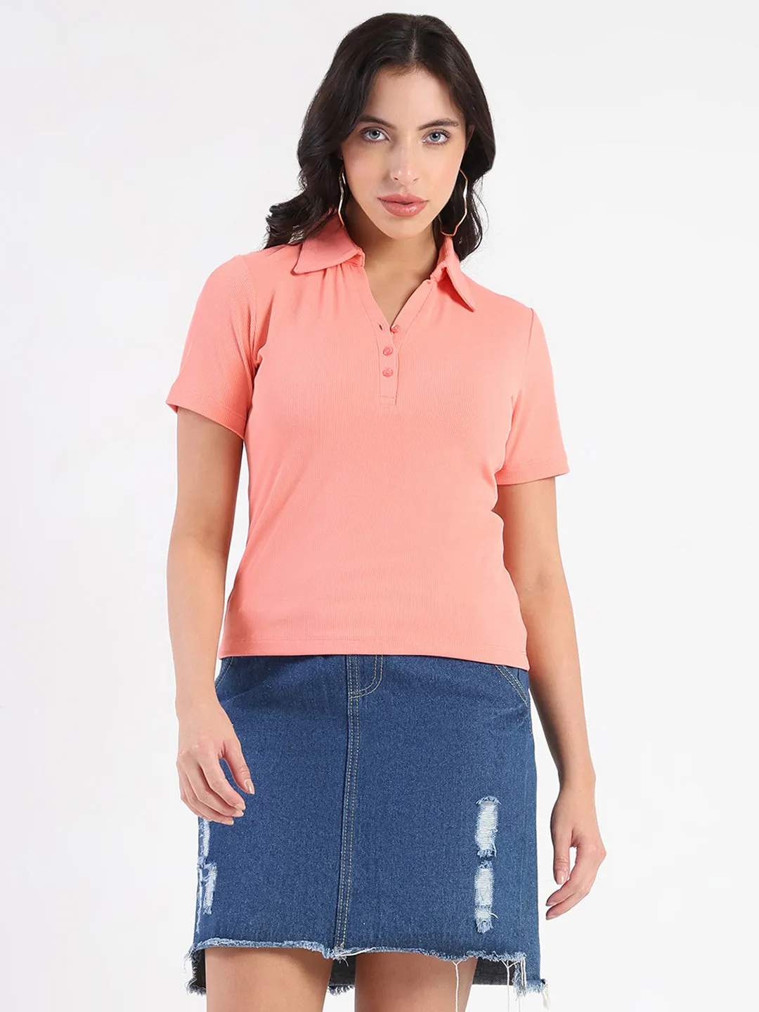 Madame  Solid Carrot Polo Pique T-shirt EnhancedDurabilityFinish