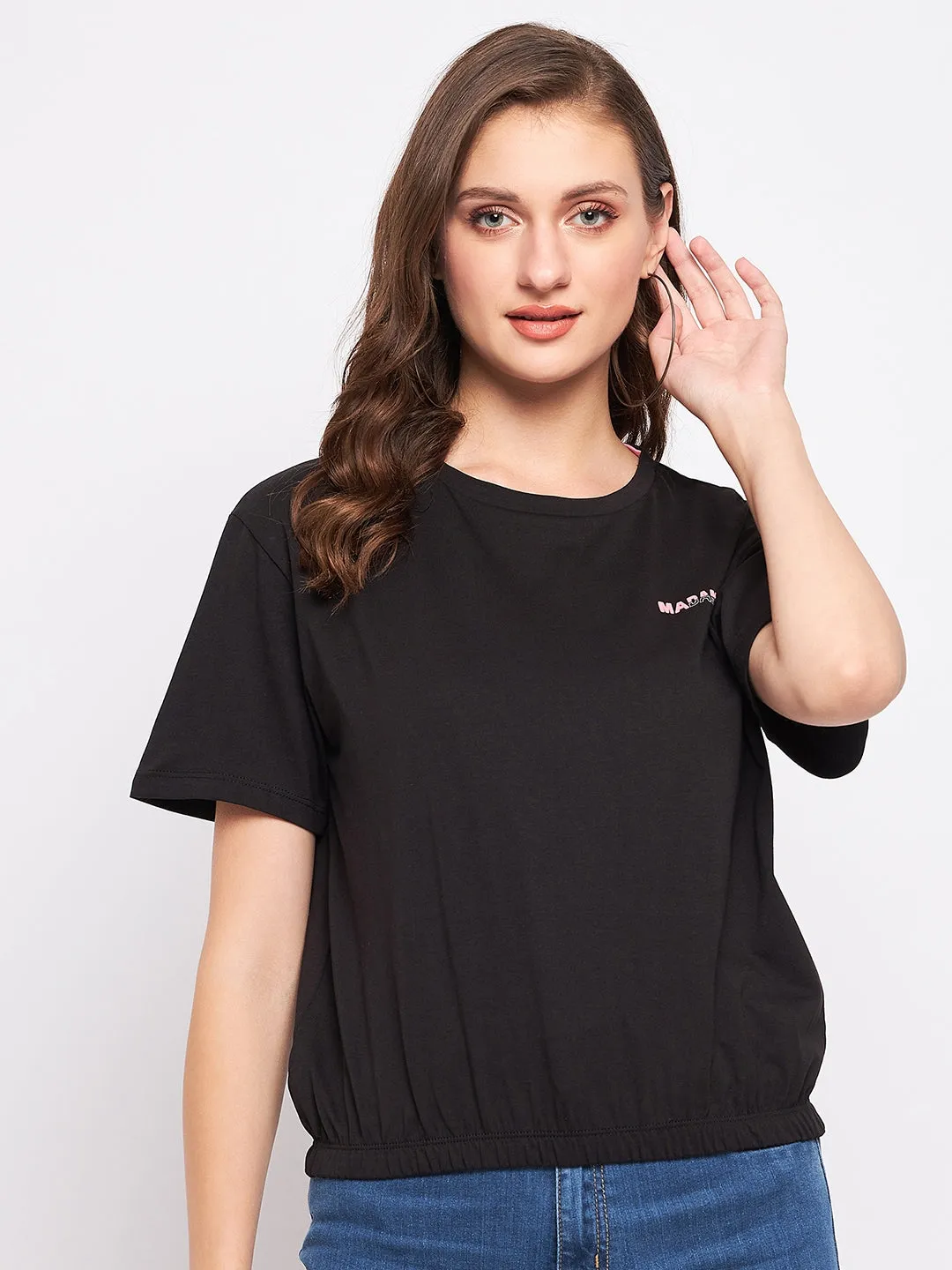 Madame Solid Black Elasticated Waist Top Nature Base QuickRelease Fasteners
