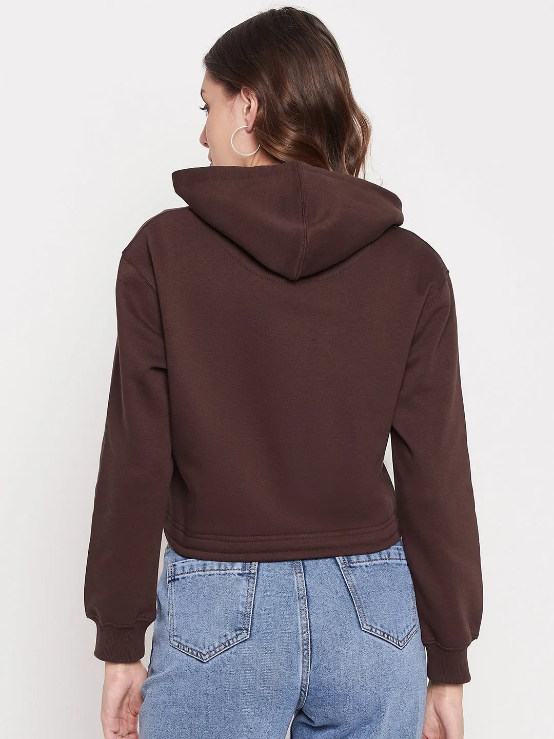 Madame Printed Coffee Brown Crop Sweatshirt Trendy Wearable Layered Style