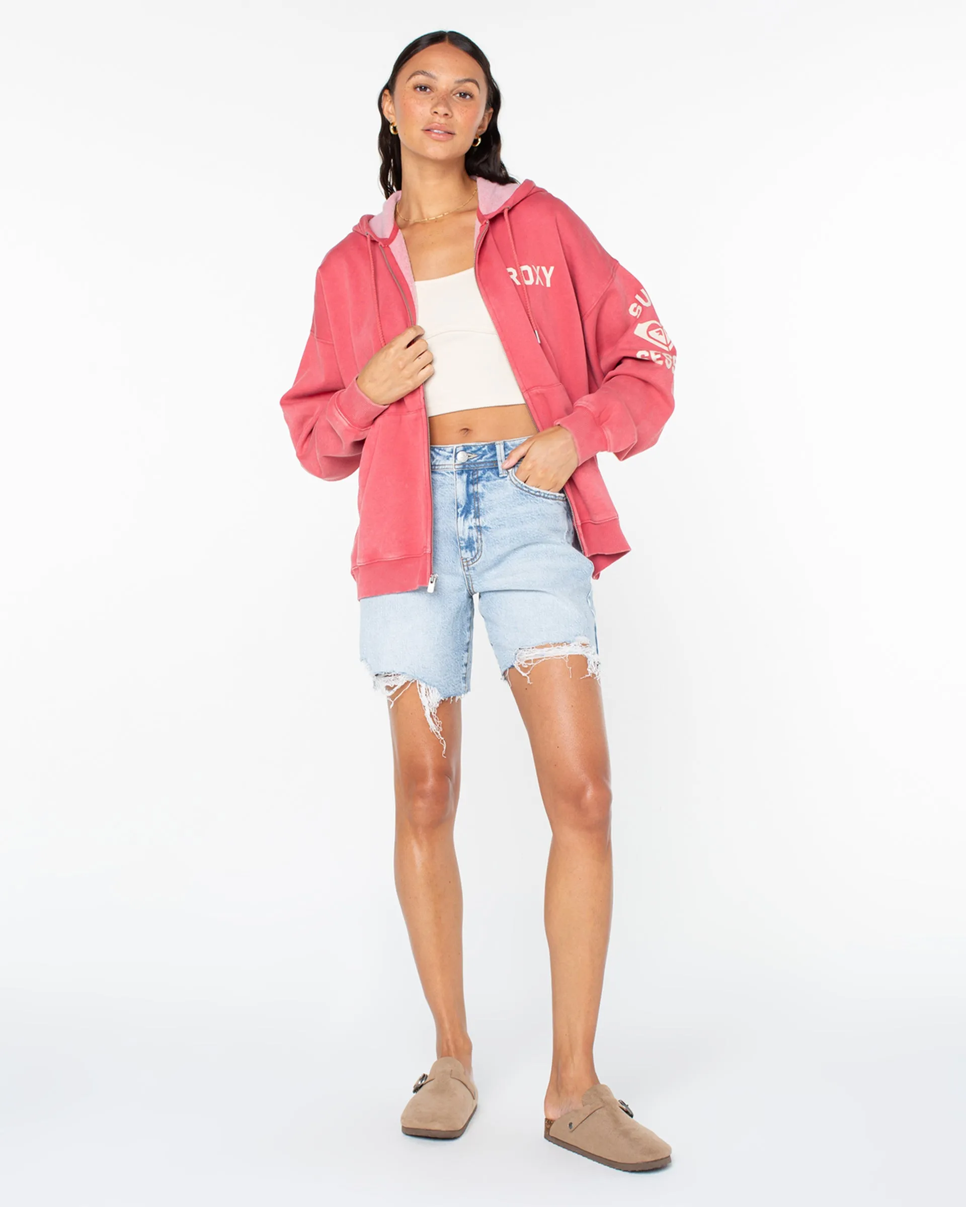 anti pill coating Lineup Oversized Zip-Up Hoodie - Pink