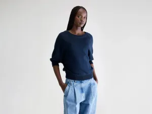 Anglet crew-neck sweater (242 / W / NAVY) fit for home adults