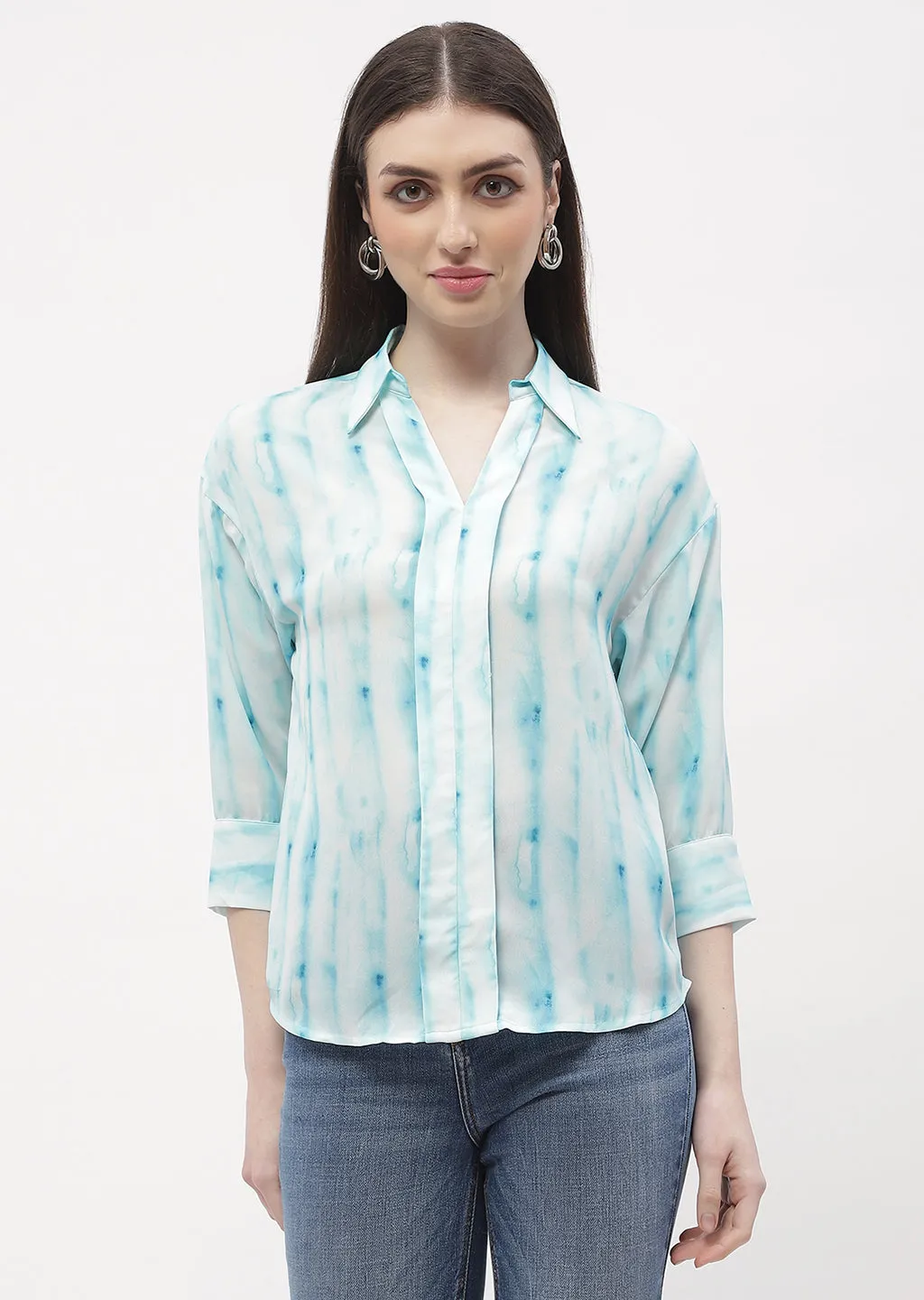 Madame Tie-Dye Aqua Blue Regular Top QuickDrying Material