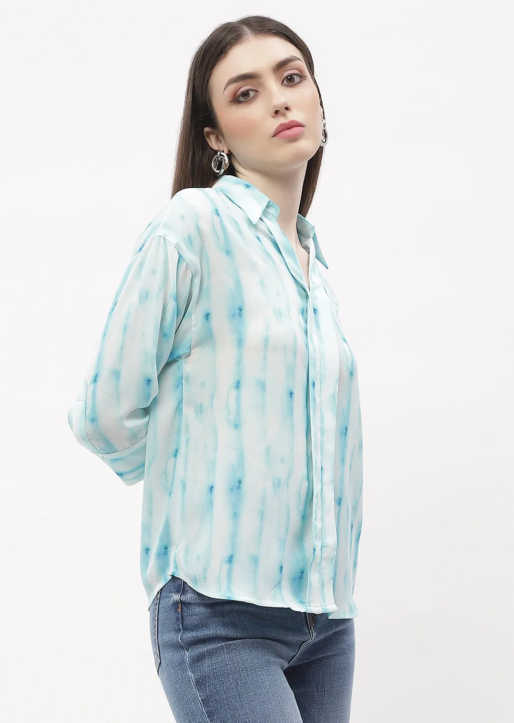 AntiFadeTechnology AbrasionFree Edging Madame Tie-Dye Aqua Blue Regular Top