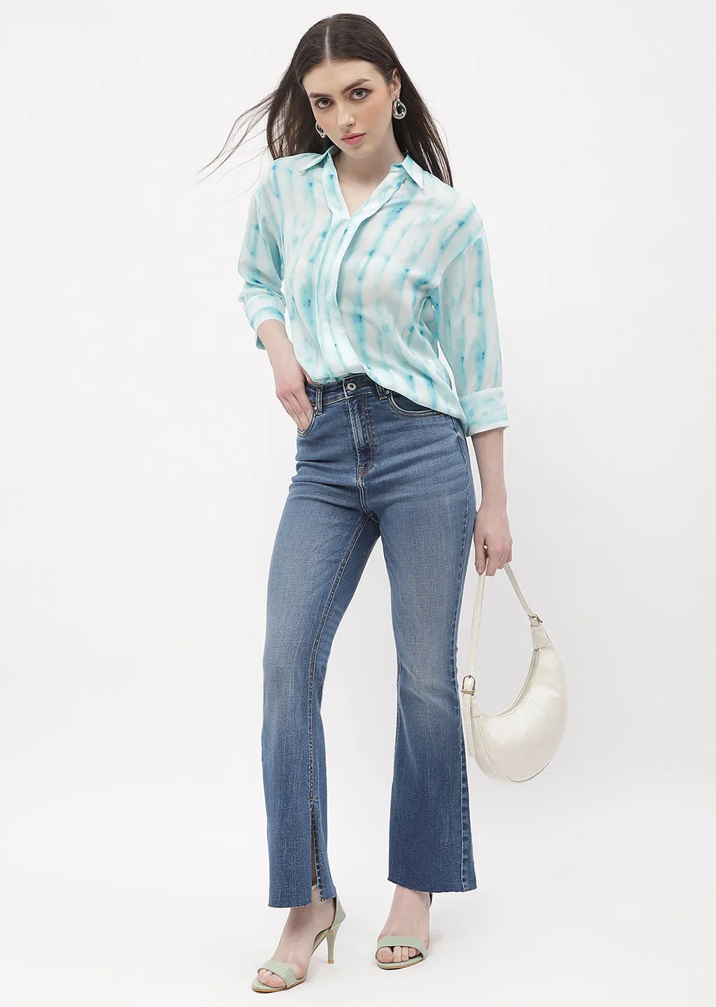 Madame Tie-Dye Aqua Blue Regular Top Trendy Outerwear