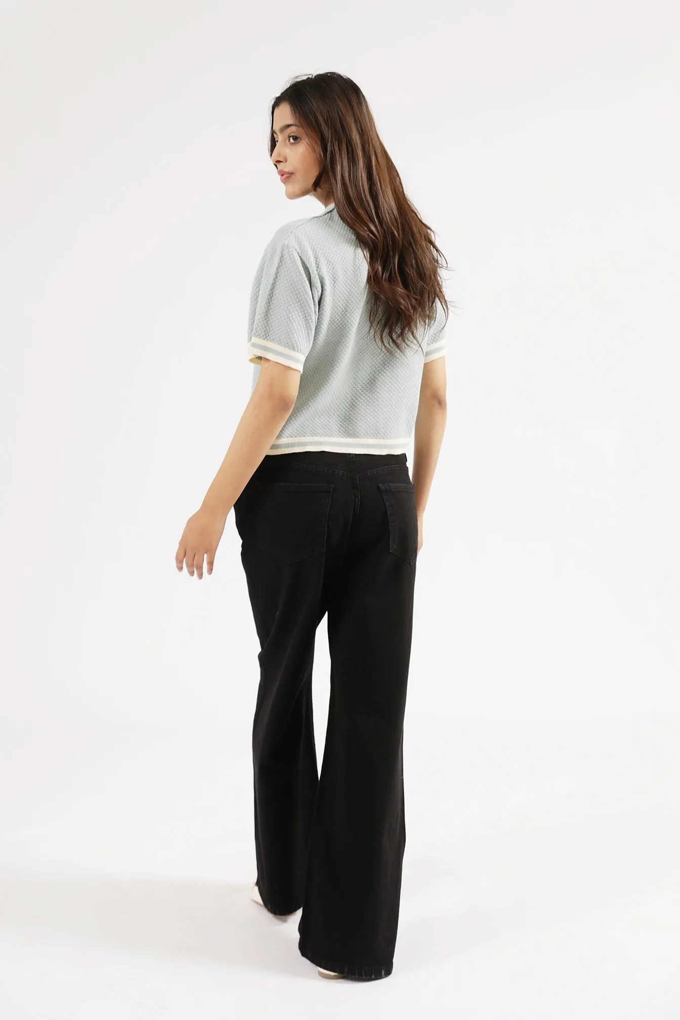 TEXTURED KNIT CONTRAST TOP Natural Fiber Blend Classic Design