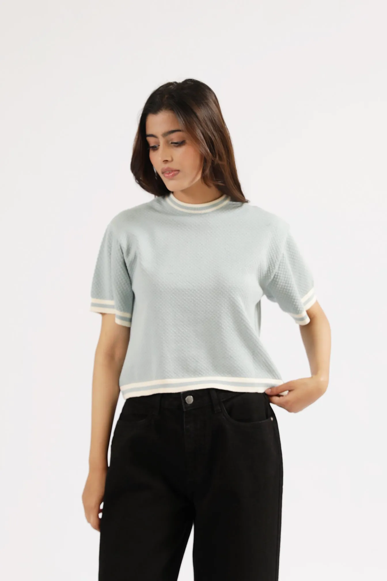 TEXTURED KNIT CONTRAST TOP WrinkleResistantClothing