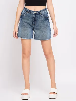 Madame Blue Mid Rise Denim Shorts Digital Glow