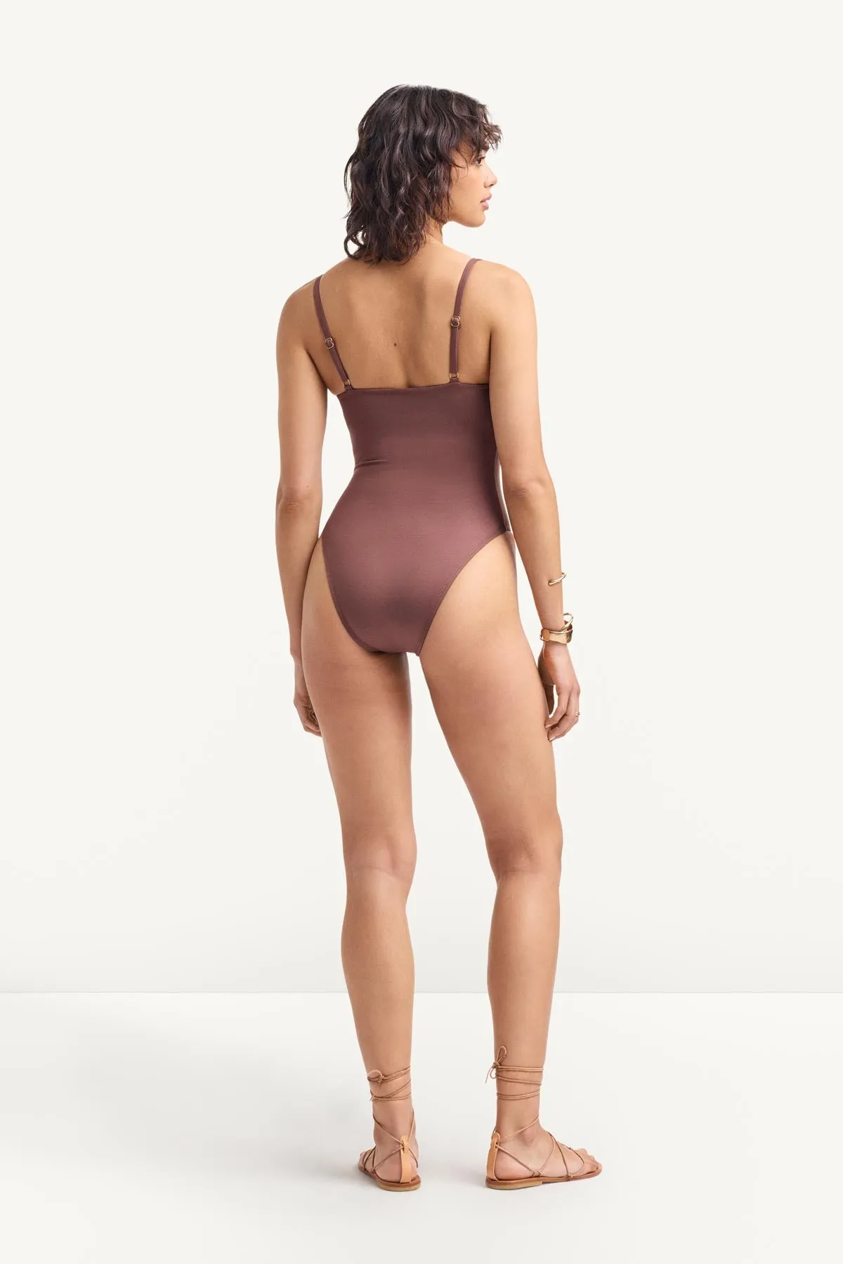 Jenna One Piece - Mocha EcoLux Ocean Waves Durable Elasticity