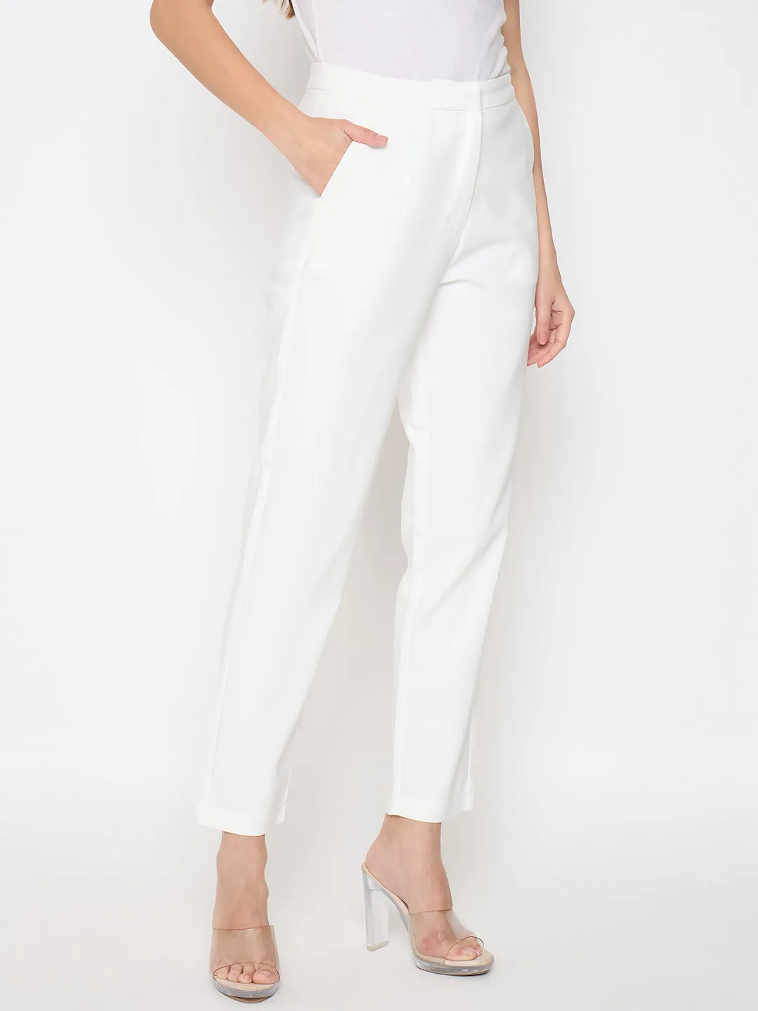 FlexibleMobility Madame Alex Waist Belt Detail Solid White Trousers