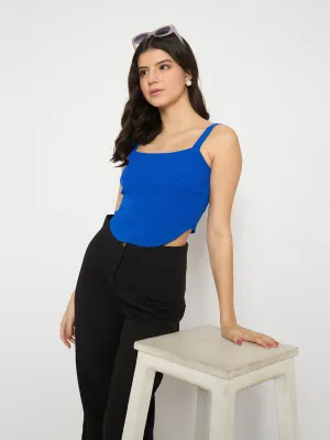 Translucent Soul Madame Strap Neckline Royal Blue Knit Top