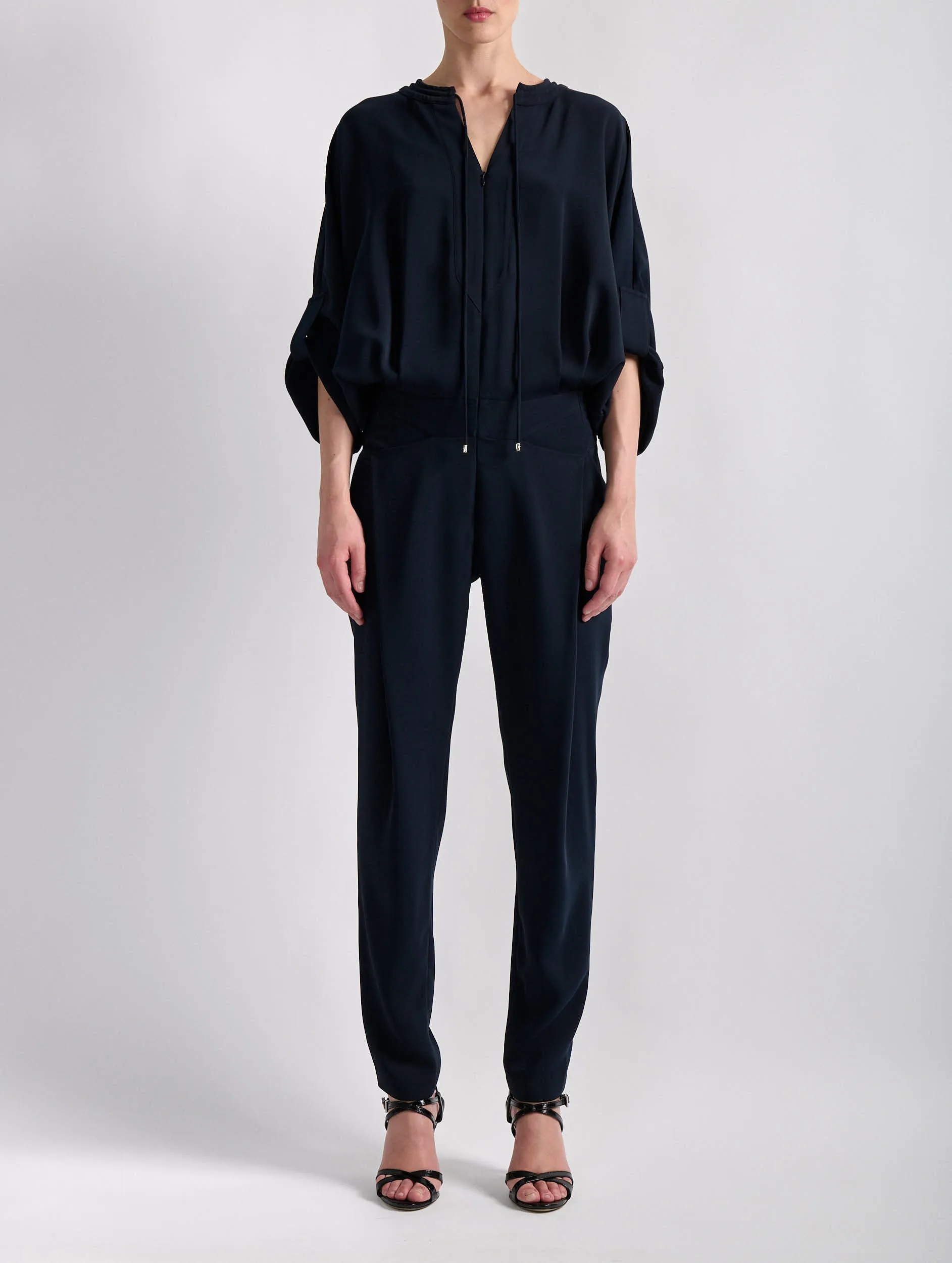 Navy flowing caddy jumpsuit Thermal regulation