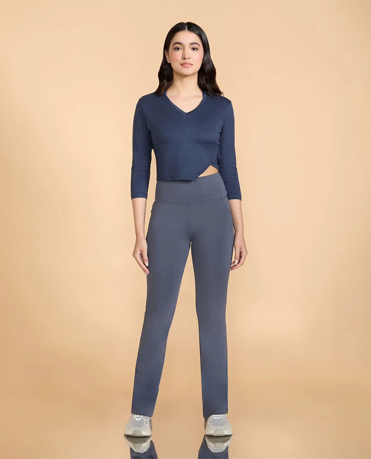 cyber monday Flatlock stitching Full Sleeves Crop Top in Feather Feel Fabric Grey