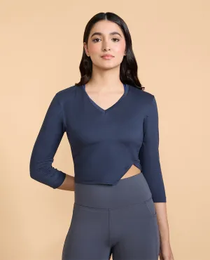 Full Sleeves Crop Top in Feather Feel Fabric Grey Vibrant Colors