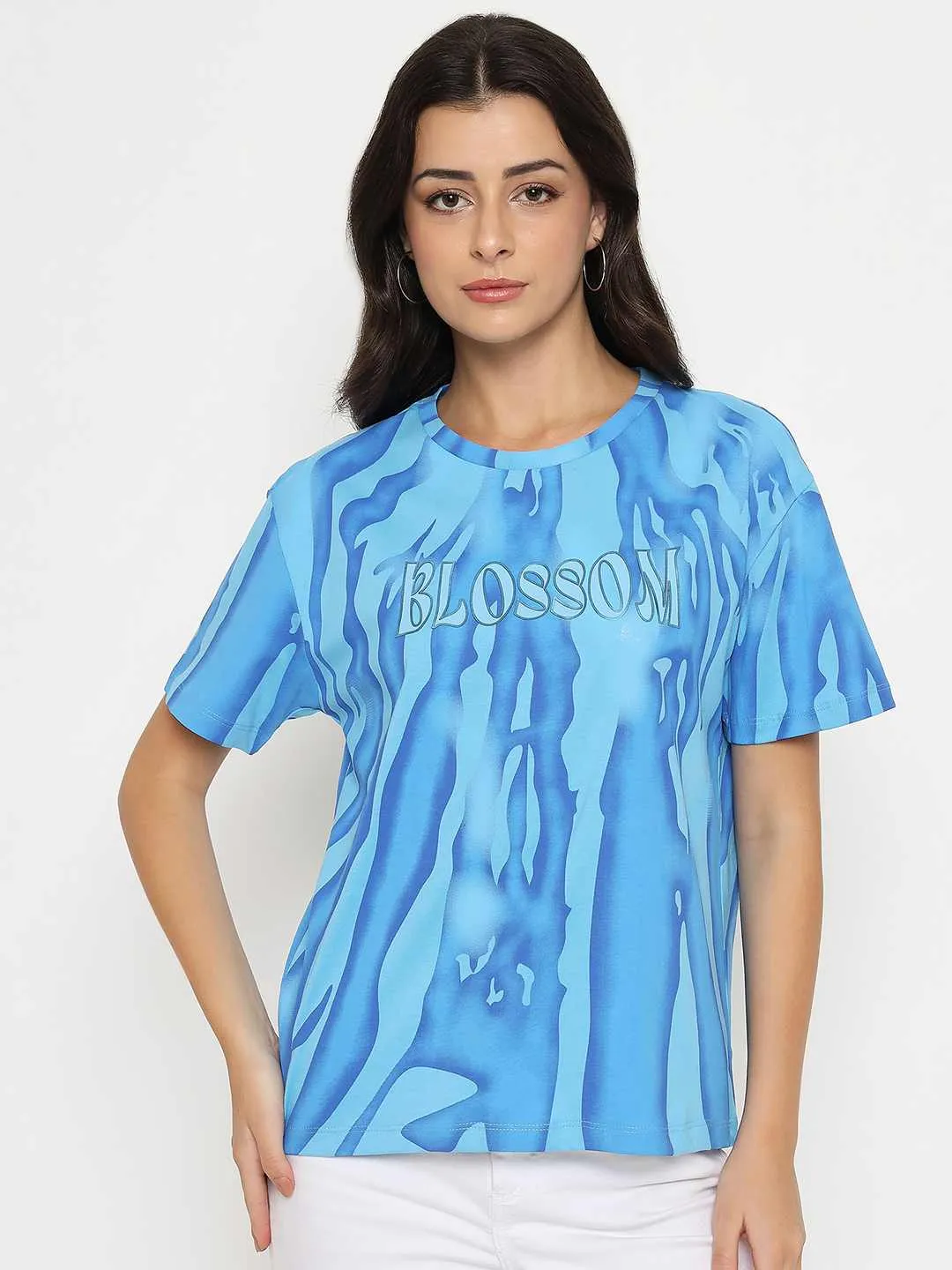 Weekend Comfort Style Durable Construction Madame Typography Print Half Sleeve Air Force Cotton T-shirt