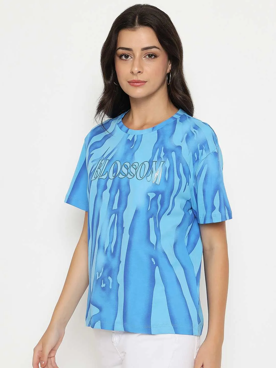 Comfy Casual Madame Typography Print Half Sleeve Air Force Cotton T-shirt