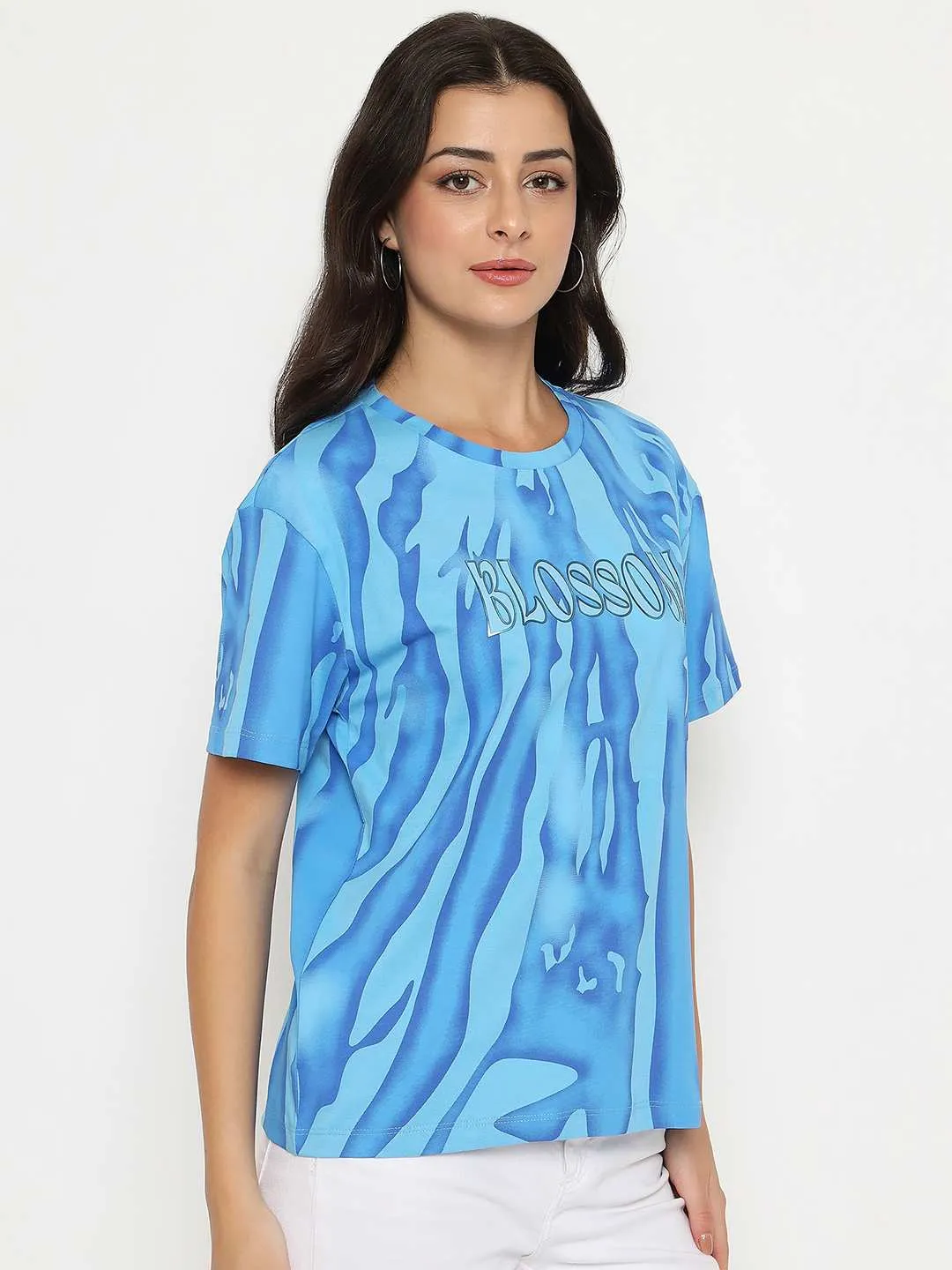 Workout Gear Prom Madame Typography Print Half Sleeve Air Force Cotton T-shirt