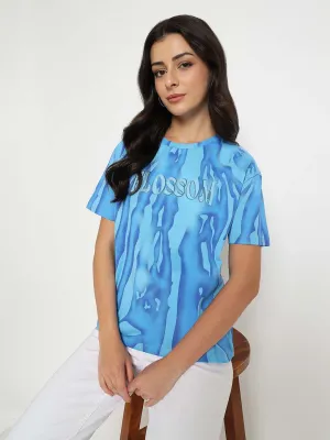 Madame Typography Print Half Sleeve Air Force Cotton T-shirt Embroidered OversizedSilhouette