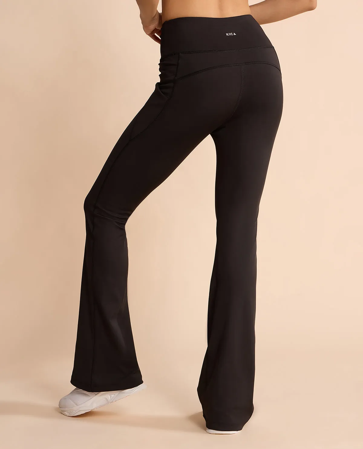 Women Stretchable Long Length Flared Pants Black Multi Pocket System Metallic accents