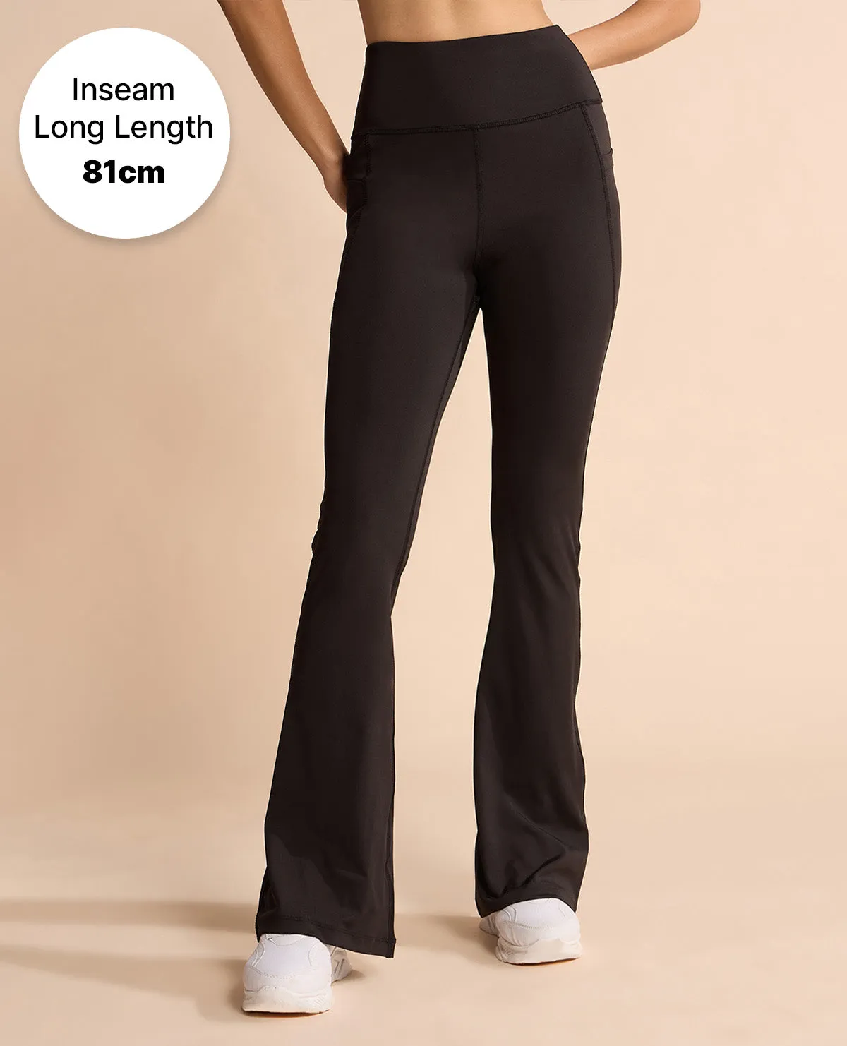 Women Stretchable Long Length Flared Pants Black AbrasionResistantPanels