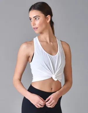 High Energy Return Fabric Glyder Knot Crop Tank - White