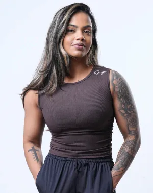 Ribbed Sleeveless Fitted - Crop Top Flexible Shoulder Seams