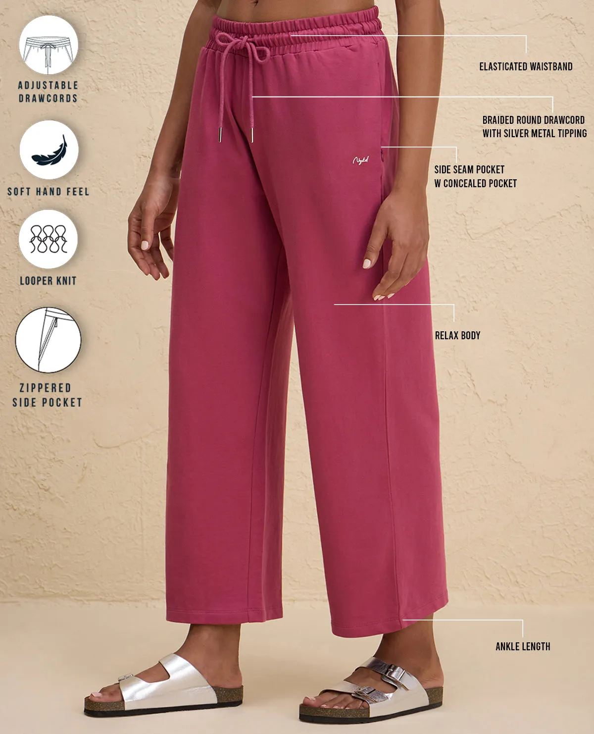 Nykd By Nykaa Summer Essential Comfort Cotton Terry Lounge Pants -NYLE606-Grape Effortless Layer