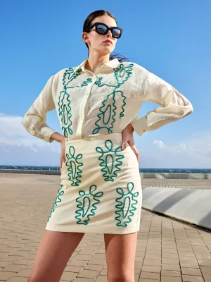 Madame Dori Embroidered Off White Mini Skirt HygroscopicFiber