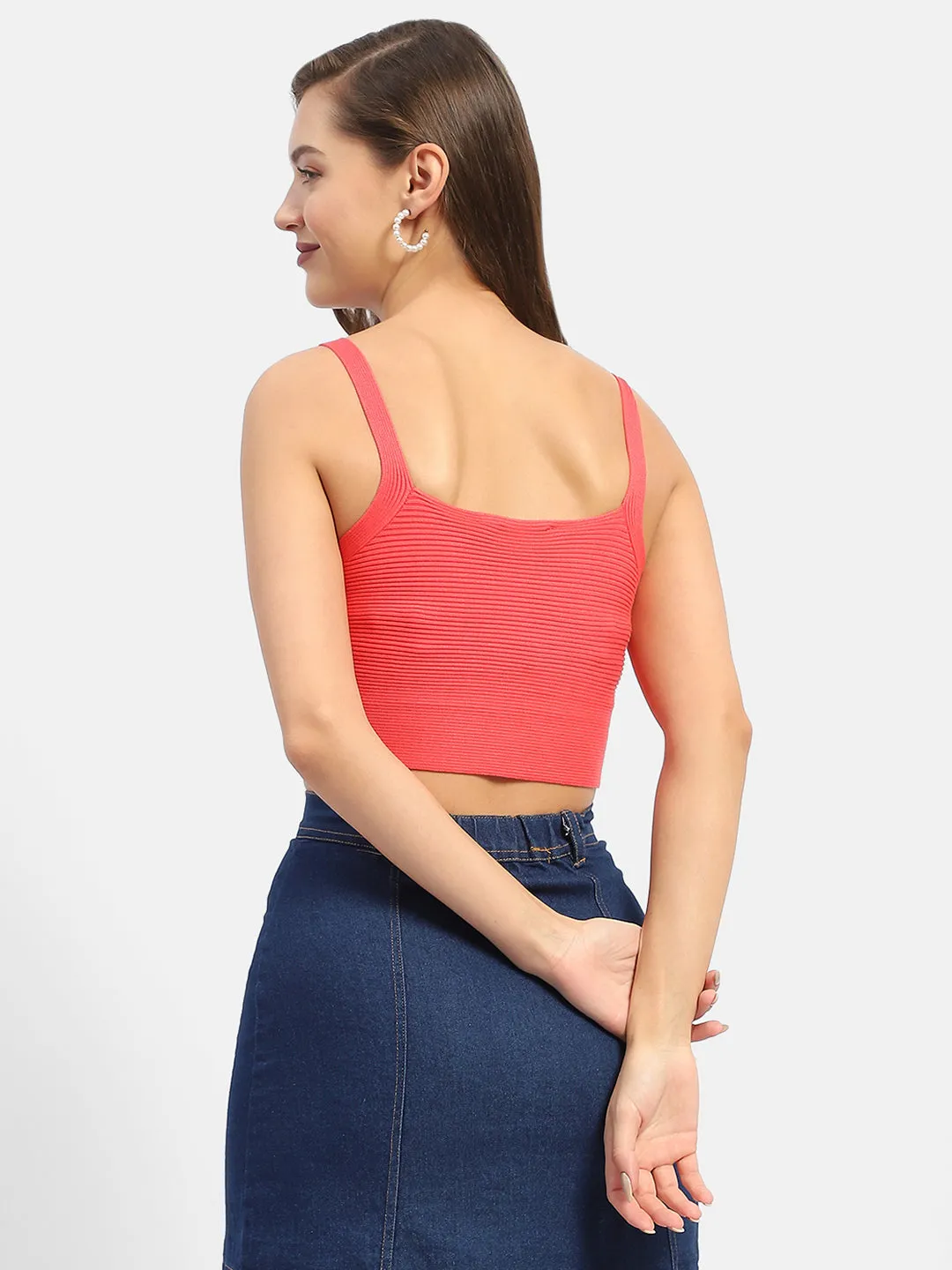 Ski Core Madame V-Neck Coral Ribbed Crop Top