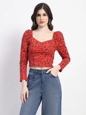 Morning Walk WaterRepellentFinish Madame Orange Abstract Print Queen Anne Neck Corset Top
