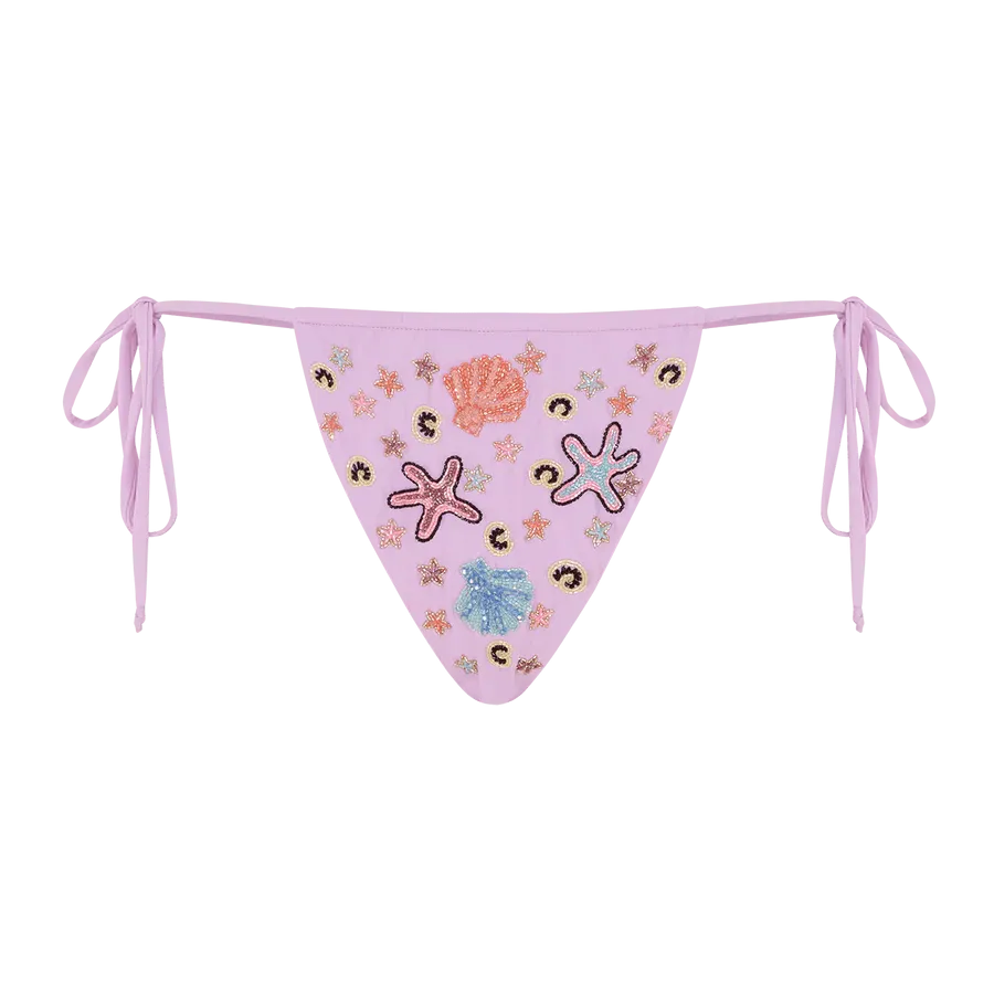 Tagless Comfort Finish Fia Tropical Hand Embroidered Bikini Bottoms Lilac